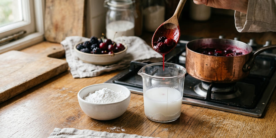 Arrowroot powder, a starch slurry and a glossy fruit glaze — what an arrowroot substitute must match